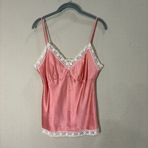 Camisole Fiona London pink 100% Silk Cream Lace Sz L Sexy casual Cottagecore